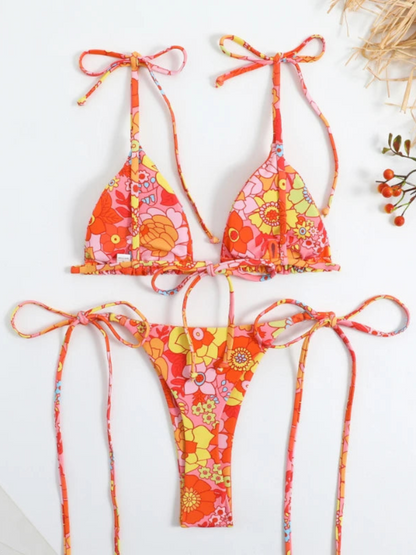 Tropic Print Triangle Bikini Set