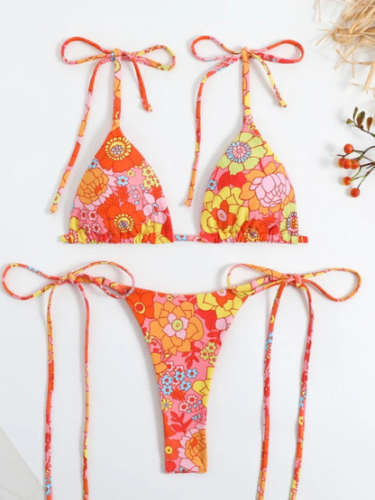 Tropic Print Triangle Bikini Set