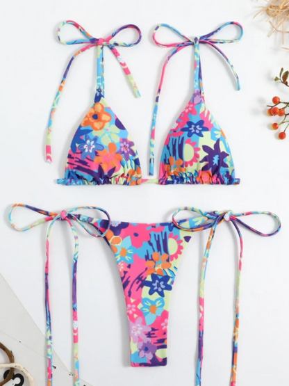 Tropic Print Triangle Bikini Set