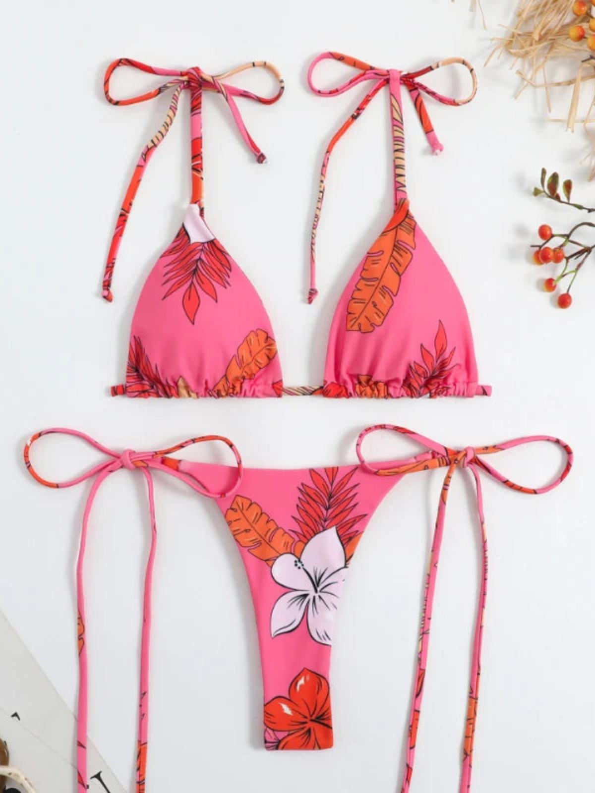 Tropic Print Triangle Bikini Set