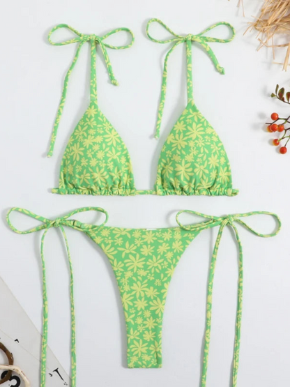 Tropic Print Triangle Bikini Set