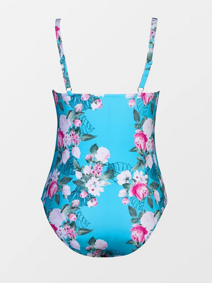 Floral X Cross One Piece Swimsuit