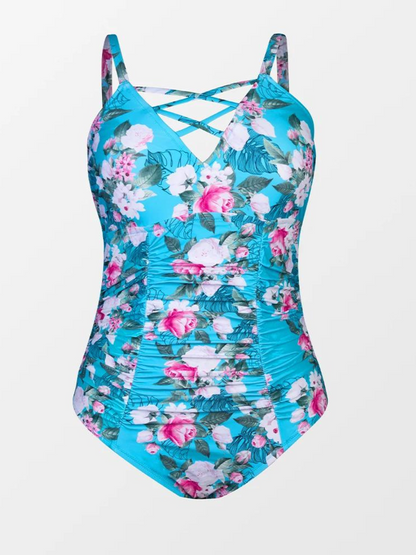 Floral X Cross One Piece Swimsuit