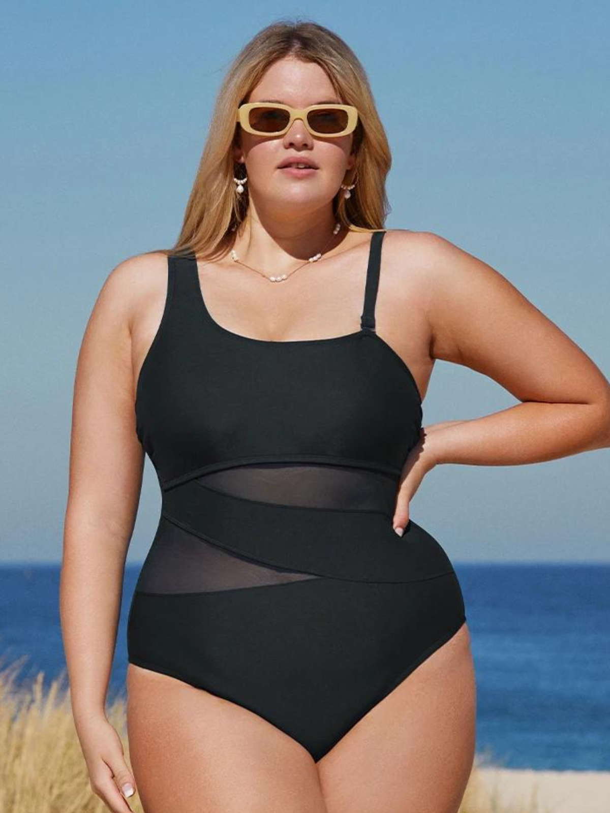 Solid Strapped One Piece Swimsuit