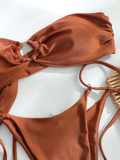 Cinnamon Bandeau O-Ring Bikini Set