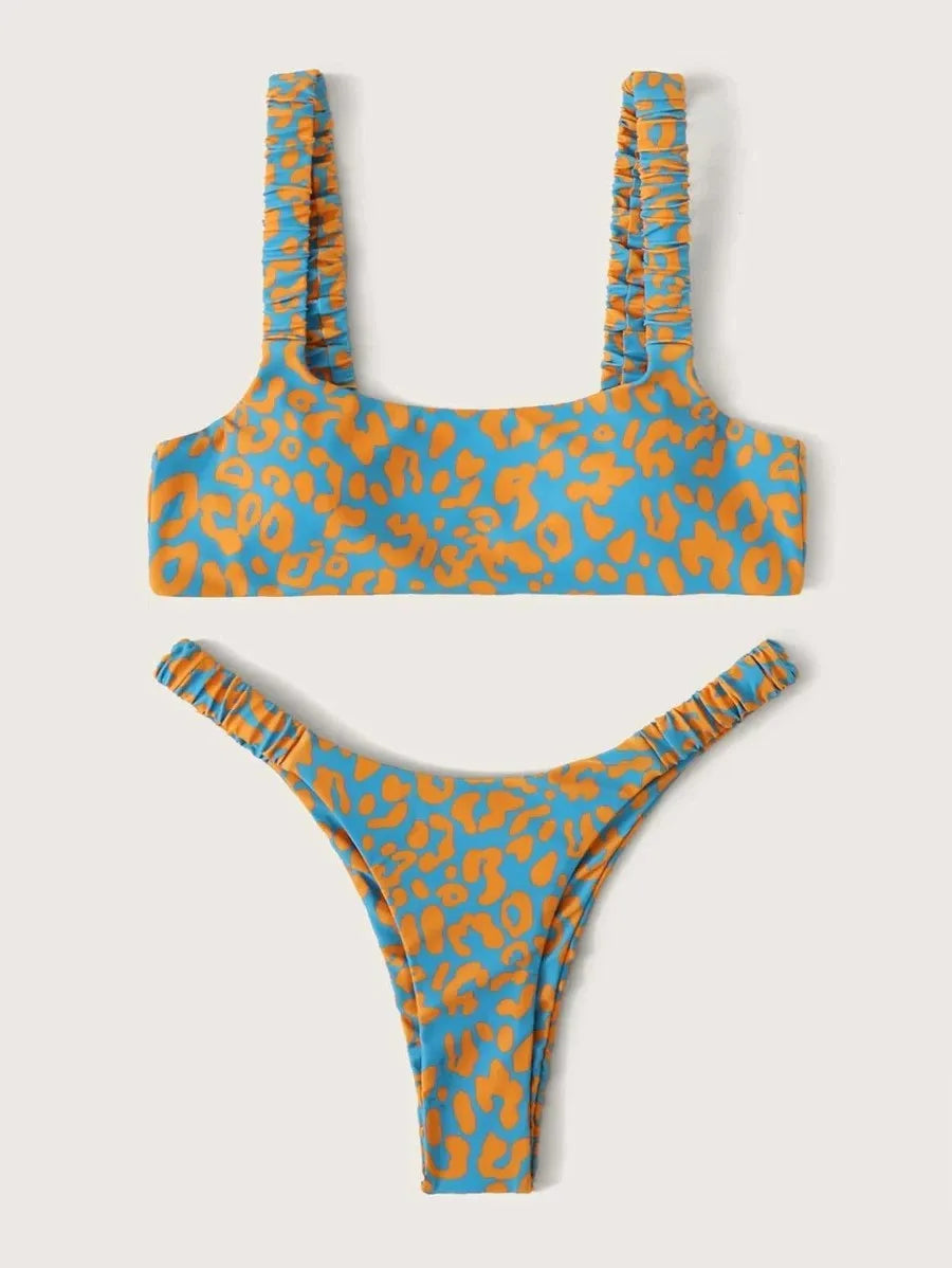 Orange Leopard Print Bikini Set