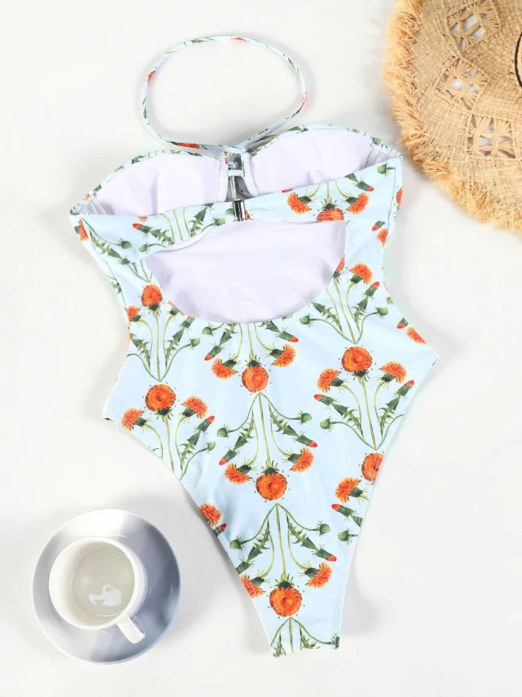 Floral Print One Piece Swimsuit