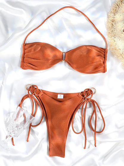 Solid Halter O-Ring Bikini Set