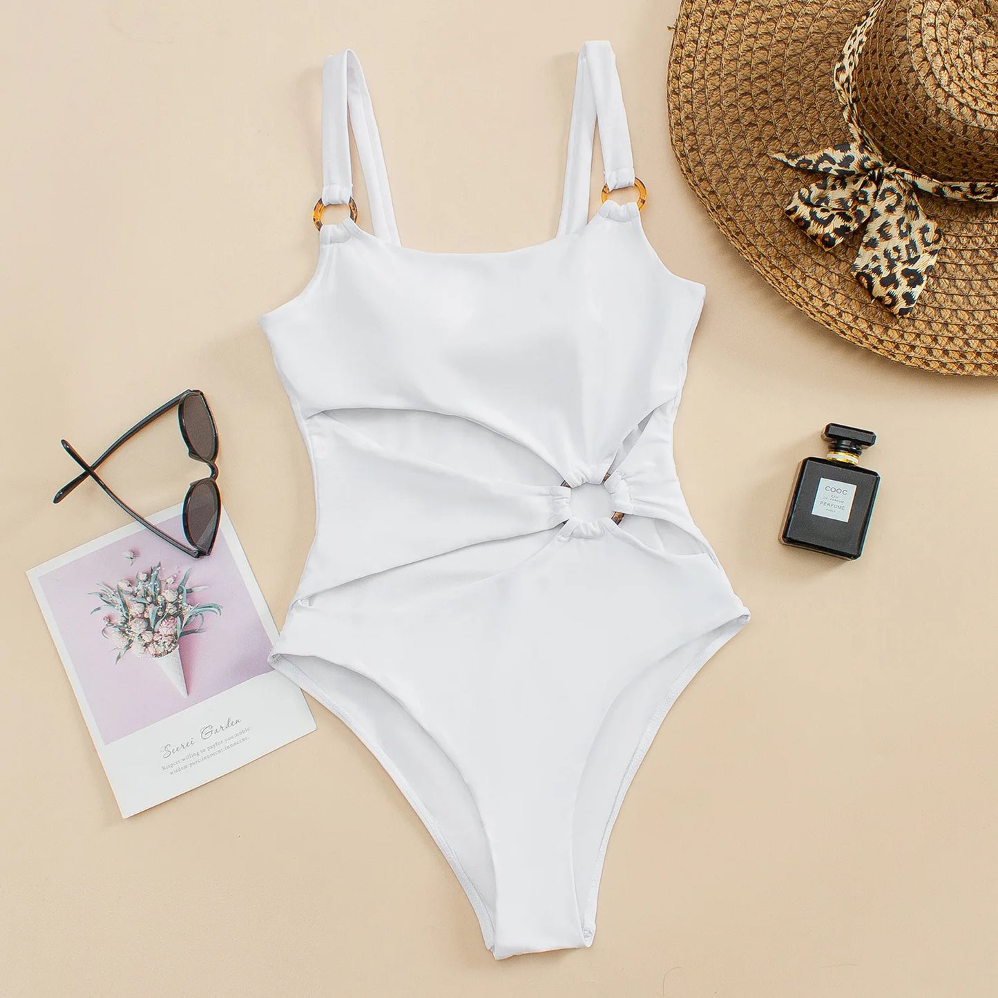 Solid O-Ring One Piece Swimsuit