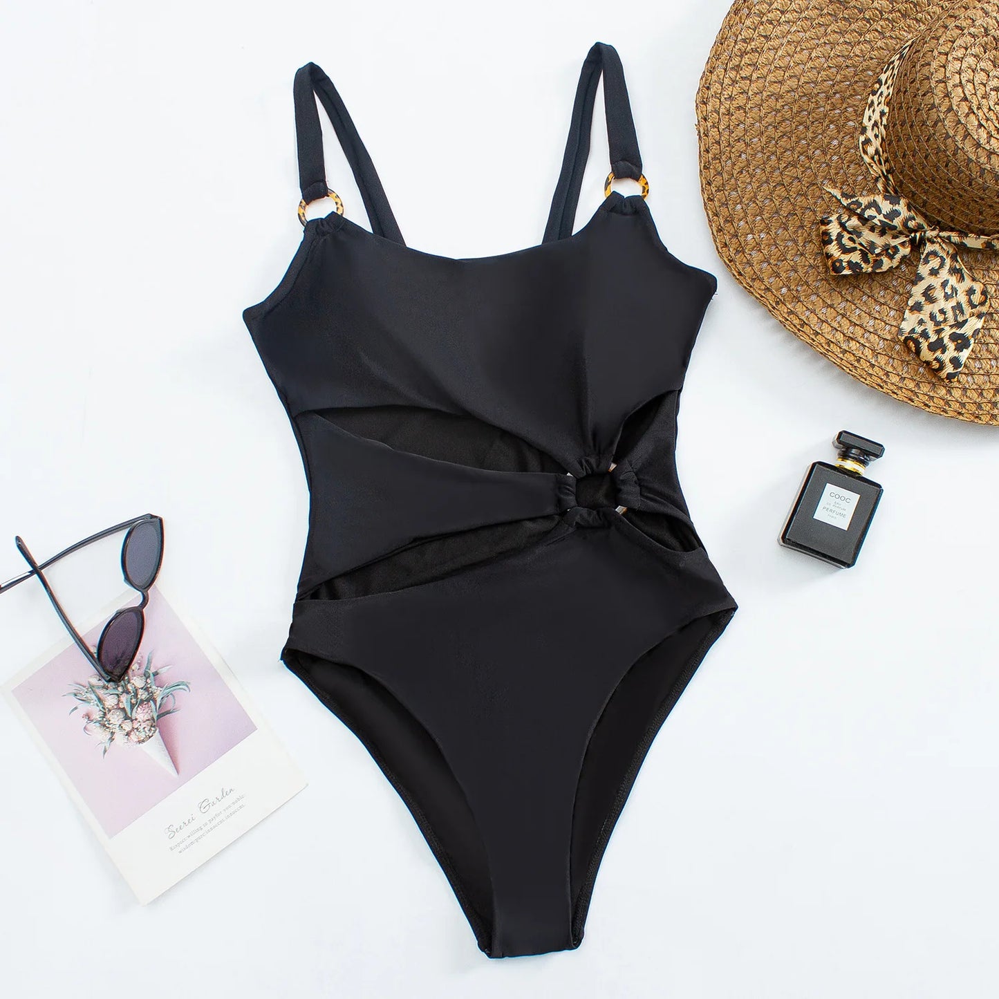 Solid O-Ring One Piece Swimsuit