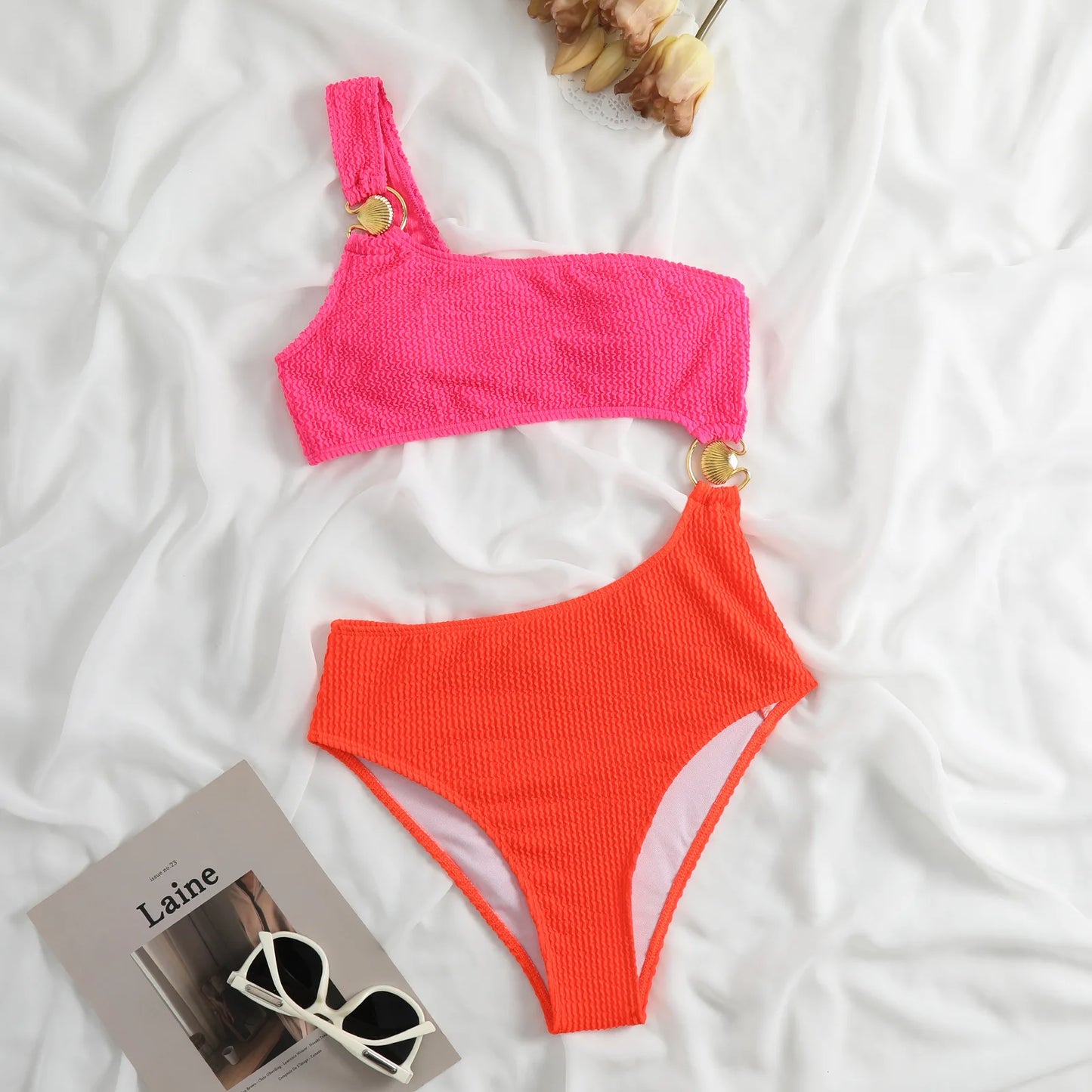 Bicolor Asymmetrical One Piece Swimsuit