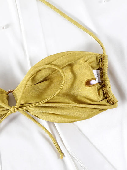 Gold Halter O-Ring Bikini Set