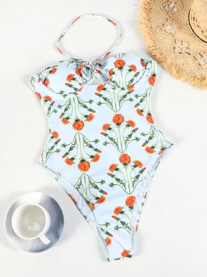 Floral Print One Piece Swimsuit