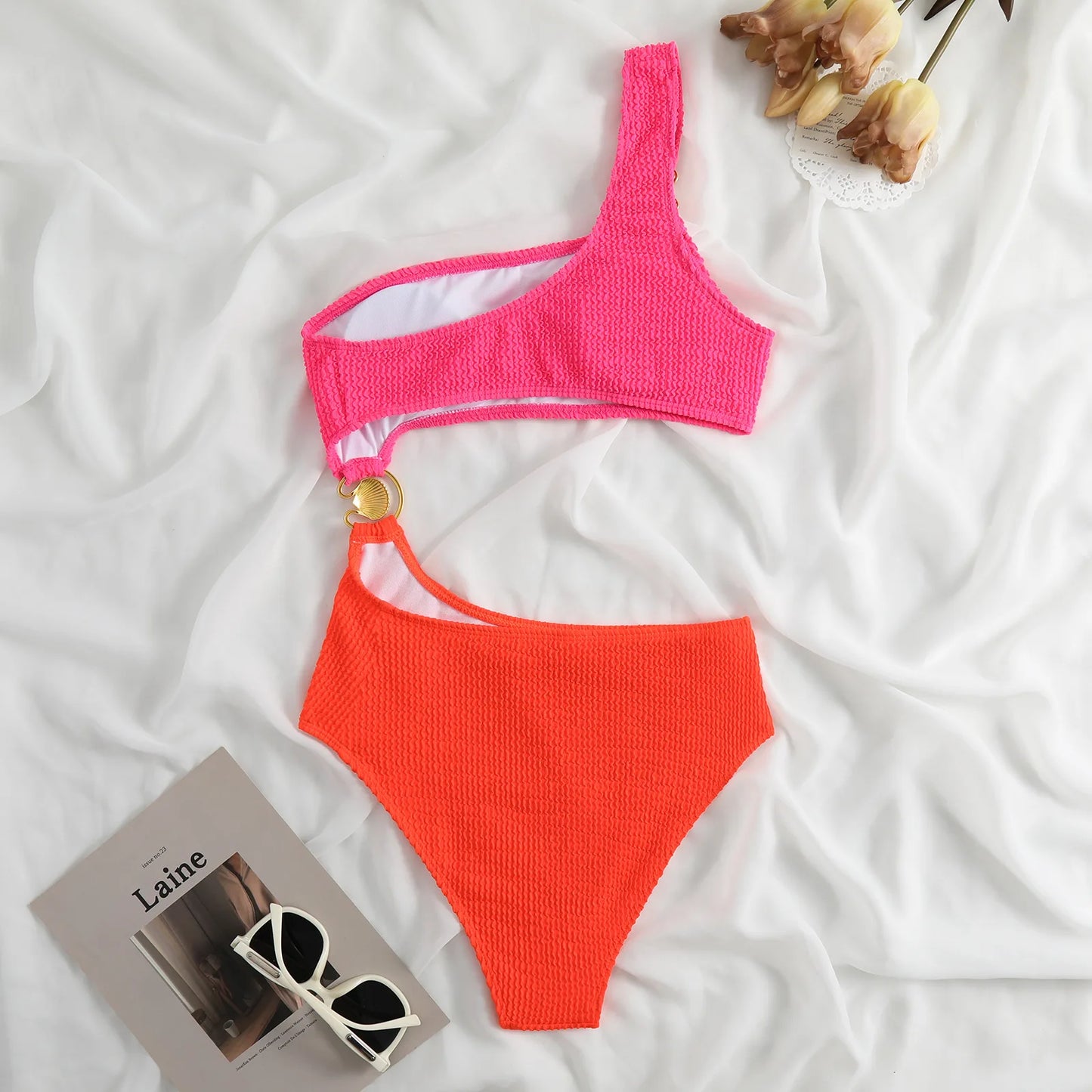 Bicolor Asymmetrical One Piece Swimsuit