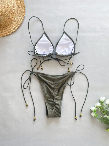 Olive Triangle Halter Bikini Set