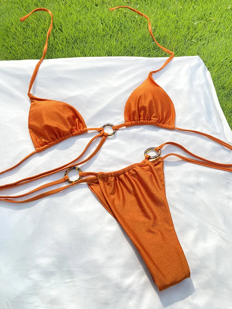 Orange X Cross Triangle Bikini Set