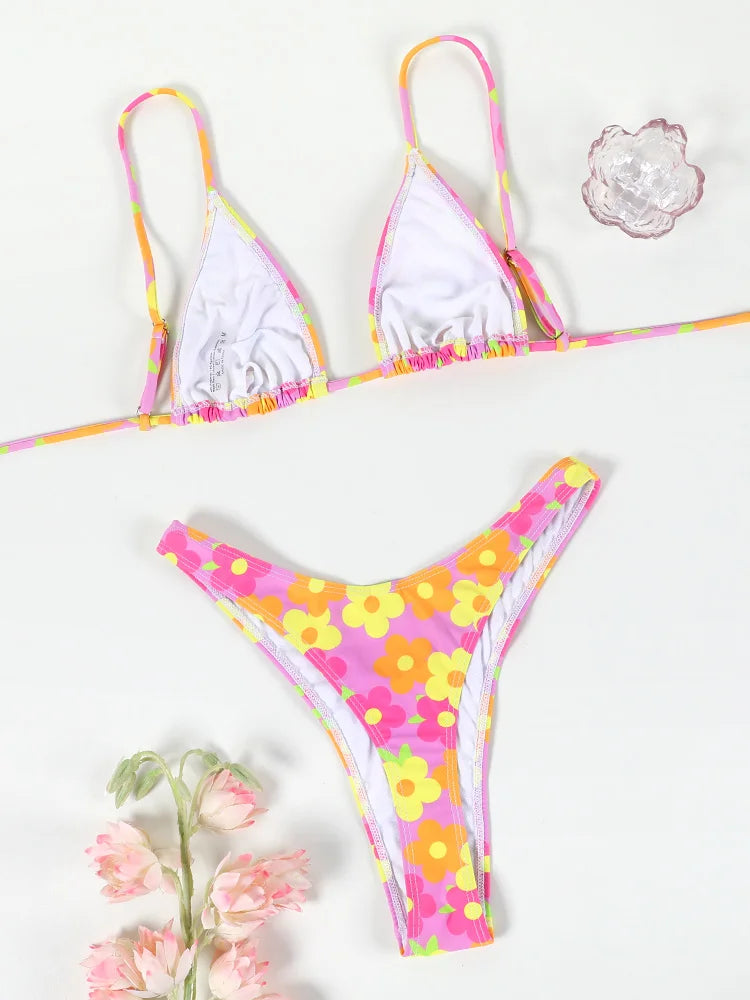 Print Halter Triangle Bikini Set