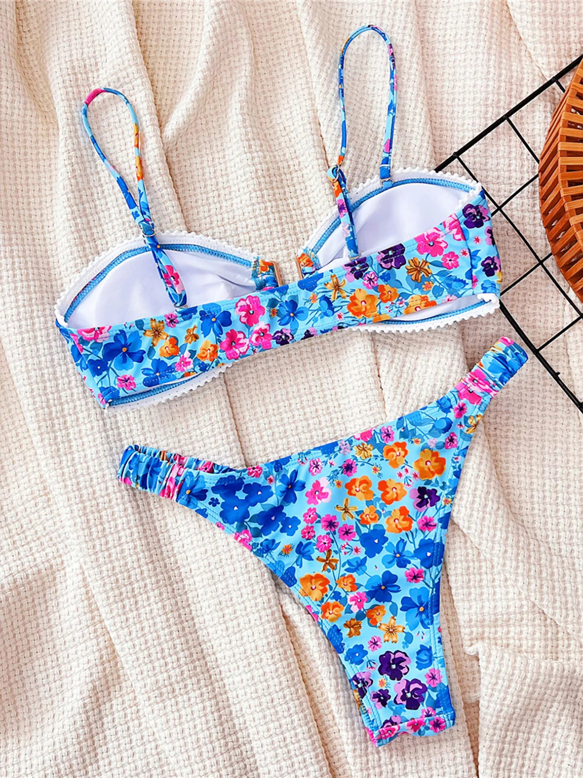 Blue Flowers Bandeau Bikini Set